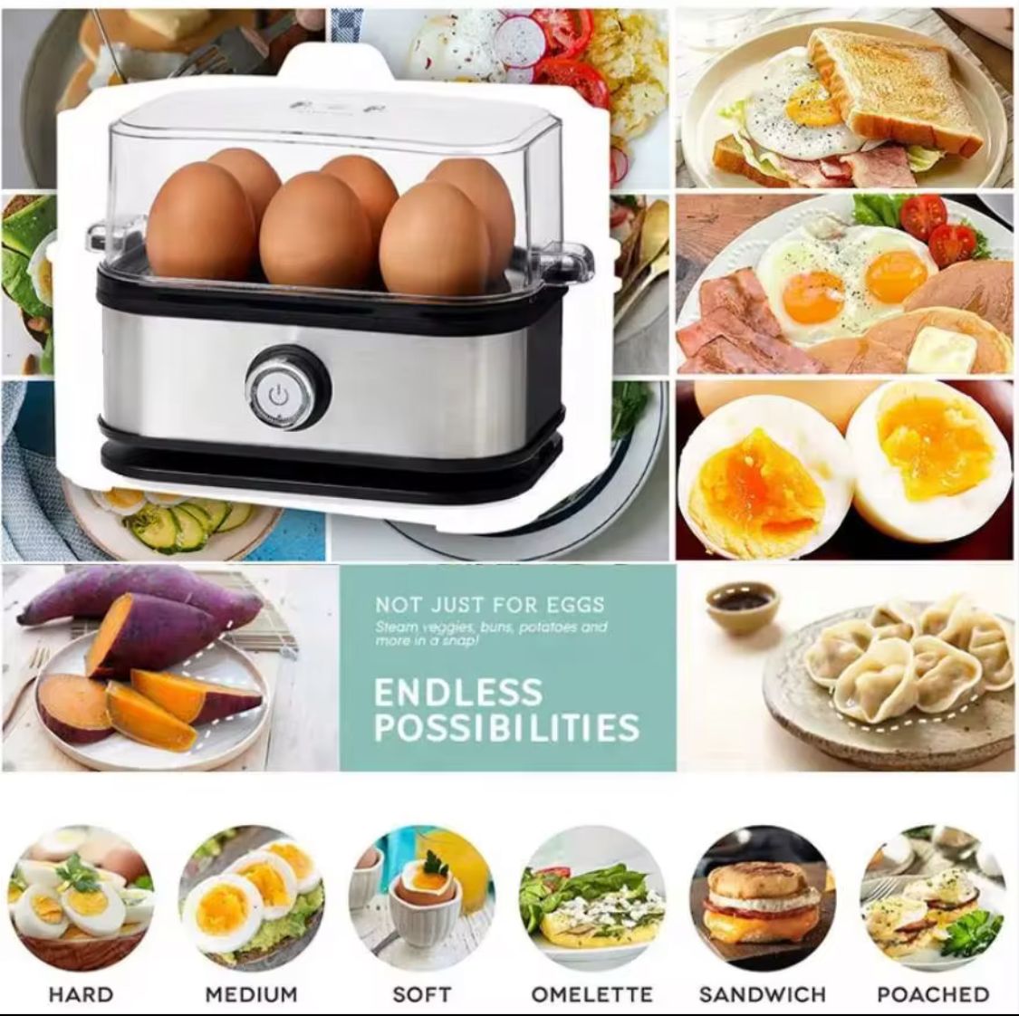 Stainless Steel Egg Cooker for 6 Eggs with Time Control for Hardness Adjustment – Kitchen Accessory 🍳